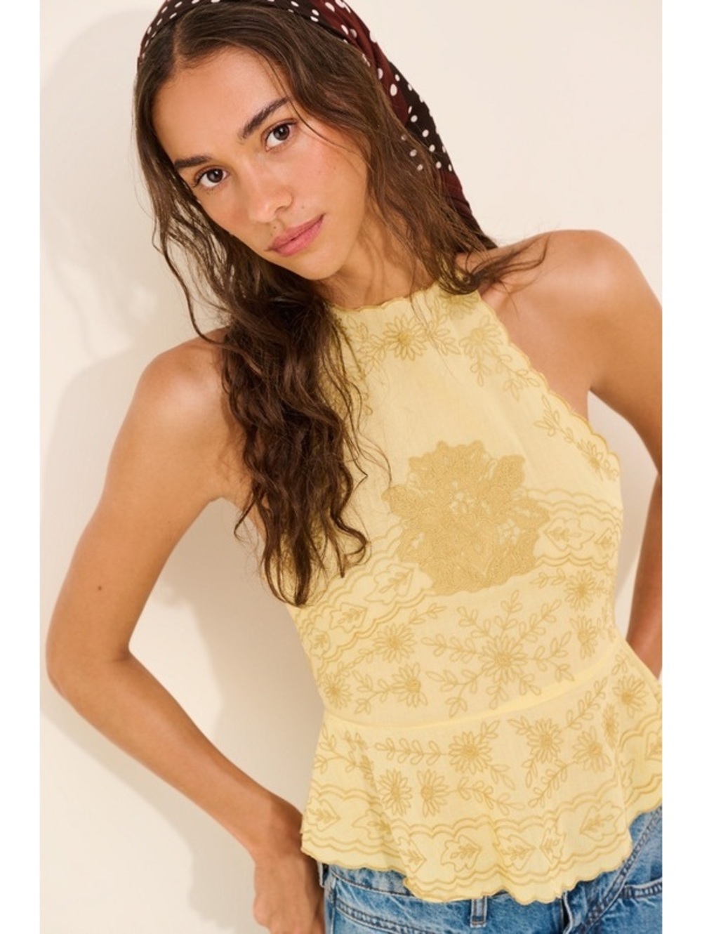 FREE PEOPLE Coastal Bloom NWT Embroidered Haltertop
